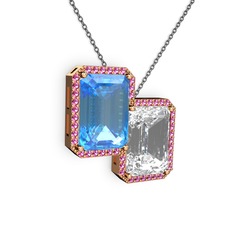 Avis Kolye - Akuamarin, beyaz zirkon ve rodolit garnet 14 ayar rose altın kolye (40 cm gümüş rolo zincir) #2bmrq2