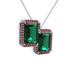 Yeşil kuvars ve garnet 8 ayar beyaz altın kolye (40 cm beyaz altın rolo zincir)