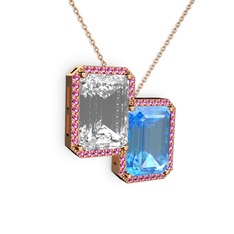 Avis Kolye - Beyaz zirkon, akuamarin ve rodolit garnet 925 ayar rose altın kaplama gümüş kolye (40 cm rose altın rolo zincir) #34dv1s
