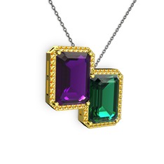 Avis Kolye - Ametist, yeşil kuvars ve sitrin 18 ayar altın kolye (40 cm gümüş rolo zincir) #3jczx1