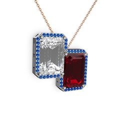 Avis Kolye - Beyaz zirkon, garnet ve lab safir 925 ayar gümüş kolye (40 cm rose altın rolo zincir) #3roytk