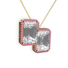 Avis Kolye - Beyaz zirkon ve rodolit garnet 14 ayar rose altın kolye (40 cm altın rolo zincir) #4b3wk