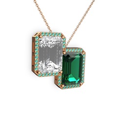 Avis Kolye - Beyaz zirkon ve yeşil kuvars 18 ayar rose altın kolye (40 cm rose altın rolo zincir) #4j34u7