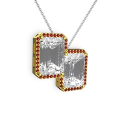 Avis Kolye - Beyaz zirkon ve garnet 14 ayar altın kolye (40 cm beyaz altın rolo zincir) #5dsybv