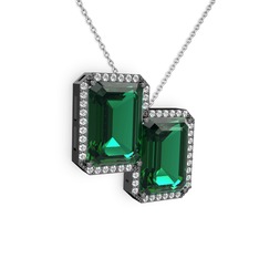 Yeşil kuvars ve swarovski 925 ayar siyah rodyum kaplama gümüş kolye (40 cm gümüş rolo zincir)