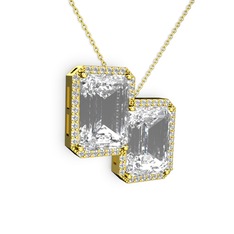 Beyaz zirkon ve swarovski 18 ayar altın kolye (40 cm gümüş rolo zincir)