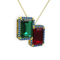 Yeşil kuvars, garnet ve lab safir 18 ayar altın kolye (40 cm gümüş rolo zincir)