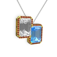 Avis Kolye - Beyaz zirkon, akuamarin ve garnet 925 ayar altın kaplama gümüş kolye (40 cm beyaz altın rolo zincir) #6n72v3