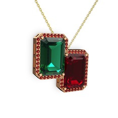 Avis Kolye - Yeşil kuvars ve garnet 8 ayar rose altın kolye (40 cm altın rolo zincir) #7hh124