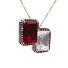 Garnet ve beyaz zirkon 8 ayar beyaz altın kolye (40 cm gümüş rolo zincir)