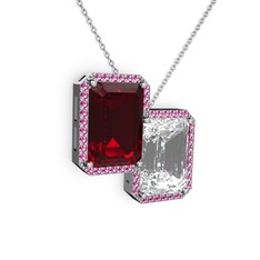 Avis Kolye - Garnet, beyaz zirkon ve rodolit garnet 18 ayar beyaz altın kolye (40 cm gümüş rolo zincir) #7tse4w