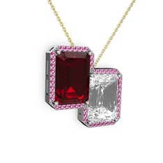 Garnet, beyaz zirkon ve rodolit garnet 14 ayar beyaz altın kolye (40 cm gümüş rolo zincir)