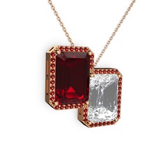 Avis Kolye - Garnet ve beyaz zirkon 925 ayar rose altın kaplama gümüş kolye (40 cm rose altın rolo zincir) #7z3c0i