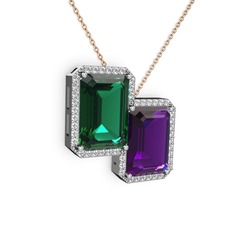 Avis Kolye - Yeşil kuvars, ametist ve swarovski 14 ayar beyaz altın kolye (40 cm gümüş rolo zincir) #8pw6qg