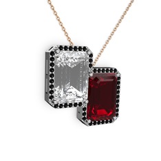 Avis Kolye - Beyaz zirkon, garnet ve siyah zirkon 14 ayar beyaz altın kolye (40 cm rose altın rolo zincir) #8zrx7b