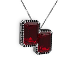 Garnet ve siyah zirkon 925 ayar gümüş kolye (40 cm gümüş rolo zincir)
