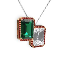 Avis Kolye - Yeşil kuvars, beyaz zirkon ve garnet 8 ayar rose altın kolye (40 cm beyaz altın rolo zincir) #a66v5i