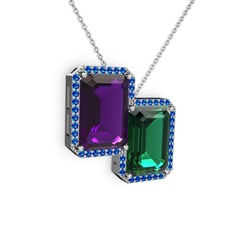 Avis Kolye - Ametist, yeşil kuvars ve lab safir 8 ayar beyaz altın kolye (40 cm beyaz altın rolo zincir) #acoge9