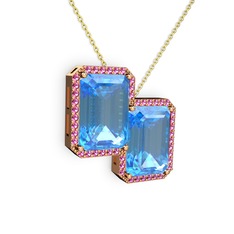 Avis Kolye - Akuamarin ve rodolit garnet 925 ayar rose altın kaplama gümüş kolye (40 cm gümüş rolo zincir) #ag4422