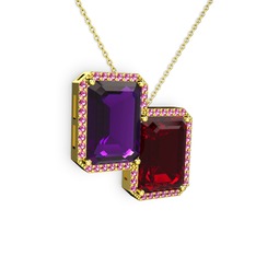 Avis Kolye - Ametist, garnet ve rodolit garnet 8 ayar altın kolye (40 cm gümüş rolo zincir) #aht3oa