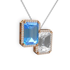 Akuamarin, beyaz zirkon ve swarovski 14 ayar rose altın kolye (40 cm beyaz altın rolo zincir)