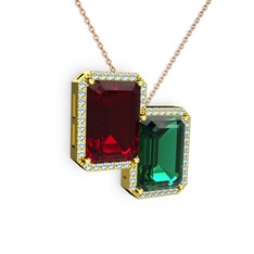 Avis Kolye - Garnet, yeşil kuvars ve akuamarin 14 ayar altın kolye (40 cm gümüş rolo zincir) #asj0rt
