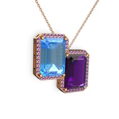 Avis Kolye - Akuamarin ve ametist 8 ayar rose altın kolye (40 cm rose altın rolo zincir) #b1l2zq