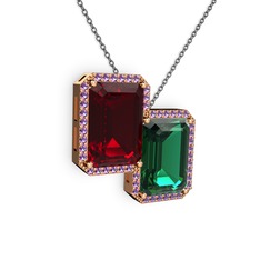 Avis Kolye - Garnet, yeşil kuvars ve ametist 925 ayar rose altın kaplama gümüş kolye (40 cm gümüş rolo zincir) #b4p6h