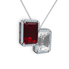Avis Kolye - Garnet, beyaz zirkon ve akuamarin 8 ayar beyaz altın kolye (40 cm beyaz altın rolo zincir) #b7xs0w
