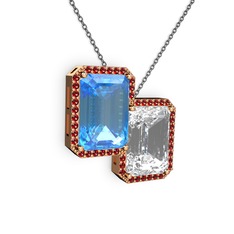 Avis Kolye - Akuamarin, beyaz zirkon ve garnet 18 ayar rose altın kolye (40 cm gümüş rolo zincir) #blxwh4