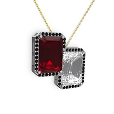 Garnet, beyaz zirkon ve siyah zirkon 8 ayar beyaz altın kolye (40 cm altın rolo zincir)