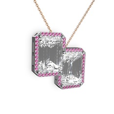 Avis Kolye - Beyaz zirkon ve rodolit garnet 925 ayar gümüş kolye (40 cm rose altın rolo zincir) #cdejk2