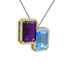 Avis Kolye - Ametist, akuamarin ve swarovski 18 ayar altın kolye (40 cm gümüş rolo zincir) #chhj32