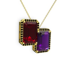 Garnet, ametist ve siyah zirkon 18 ayar altın kolye (40 cm altın rolo zincir)