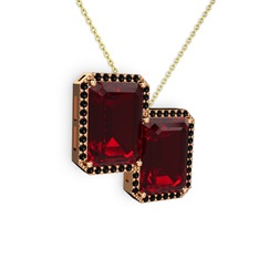 Garnet ve siyah zirkon 14 ayar rose altın kolye (40 cm altın rolo zincir)