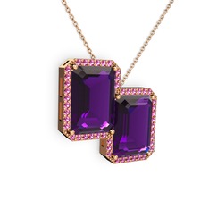 Avis Kolye - Ametist ve rodolit garnet 8 ayar rose altın kolye (40 cm rose altın rolo zincir) #cwex02