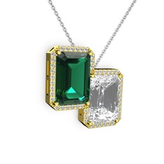 Avis Kolye - Yeşil kuvars, beyaz zirkon ve swarovski 925 ayar altın kaplama gümüş kolye (40 cm beyaz altın rolo zincir) #d1vvdo