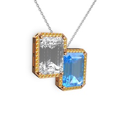 Avis Kolye - Beyaz zirkon, akuamarin ve sitrin 14 ayar rose altın kolye (40 cm beyaz altın rolo zincir) #d78jky