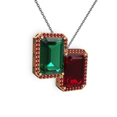 Avis Kolye - Yeşil kuvars ve garnet 8 ayar rose altın kolye (40 cm gümüş rolo zincir) #dd1qi6