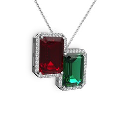Avis Kolye - Garnet, yeşil kuvars ve swarovski 8 ayar beyaz altın kolye (40 cm beyaz altın rolo zincir) #ddcae1