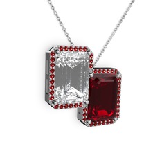 Avis Kolye - Beyaz zirkon ve garnet 8 ayar beyaz altın kolye (40 cm beyaz altın rolo zincir) #eacqwt