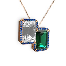Avis Kolye - Beyaz zirkon, yeşil kuvars ve lab safir 14 ayar rose altın kolye (40 cm rose altın rolo zincir) #eiewok