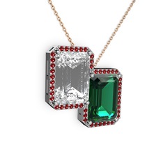 Avis Kolye - Beyaz zirkon, yeşil kuvars ve garnet 925 ayar gümüş kolye (40 cm rose altın rolo zincir) #er9tuq