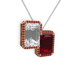 Avis Kolye - Beyaz zirkon ve garnet 18 ayar rose altın kolye (40 cm gümüş rolo zincir) #ewznv6