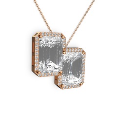 Avis Kolye - Beyaz zirkon ve swarovski 14 ayar rose altın kolye (40 cm rose altın rolo zincir) #fukjsr