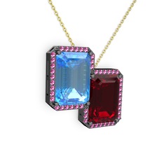 Avis Kolye - Akuamarin, garnet ve rodolit garnet 925 ayar siyah rodyum kaplama gümüş kolye (40 cm gümüş rolo zincir) #gid8h3