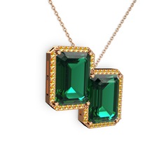 Yeşil kuvars ve sitrin 8 ayar rose altın kolye (40 cm rose altın rolo zincir)