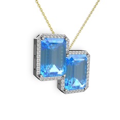 Akuamarin ve swarovski 925 ayar gümüş kolye (40 cm altın rolo zincir)