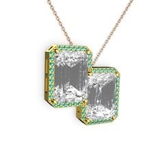 Avis Kolye - Beyaz zirkon ve yeşil kuvars 8 ayar altın kolye (40 cm rose altın rolo zincir) #hj5zvs