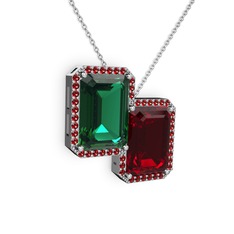 Yeşil kuvars ve garnet 925 ayar gümüş kolye (40 cm beyaz altın rolo zincir)